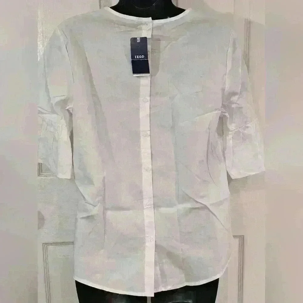 White cotton blouse, Izod, sz s/p - Picture 9 of 14